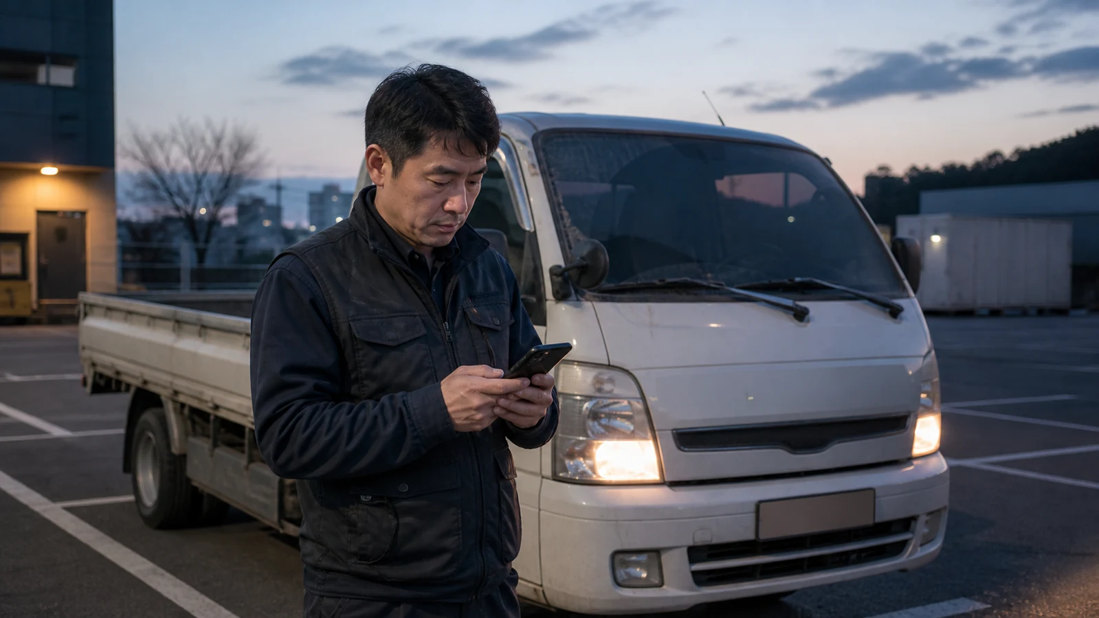이른 아침, 일정을 확인하는 화물 운전자 — 운전이 일인 직군의 소명 자료 준비